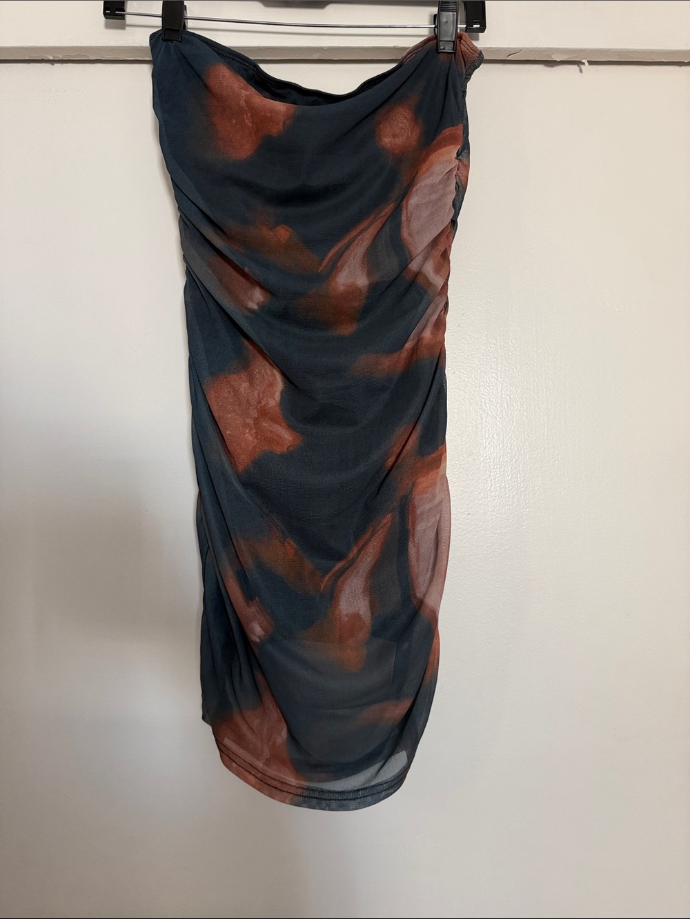 Mesh Strapless Bodycon Lined Dress Black and Rust Small